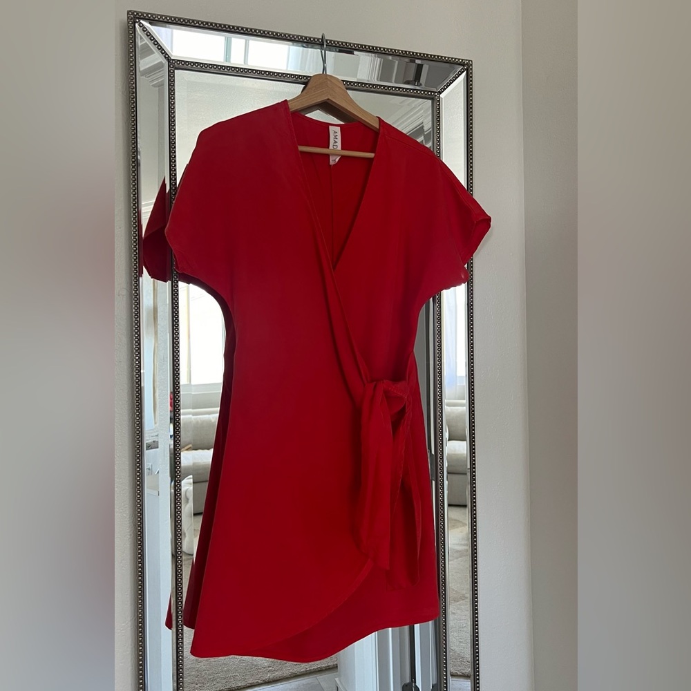 Anthropologie Amadi Miena Mini Red Wrap V-Neck Dress Small XS